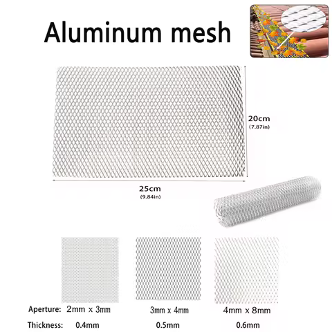 25x20cm Aluminum mesh small grid diamonds shaped mesh decorative screen lampblack filter Car Grill Mesh Sturdy Metal Mesh Sheets