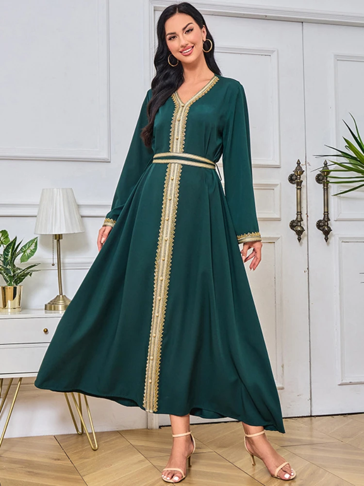 

Eid Ramadan Muslim Women Dresses Party Abaya Party Long Dress Belt Morocco Kaftan Elegant Vestidos Dubai Turkey Robe Jalabiya