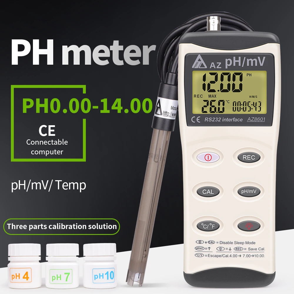 

AZ8601 Digital PH Meter with Backlight High Precision Industrial Water Quality Tester Detachable Probe PH/ORP Test Meter