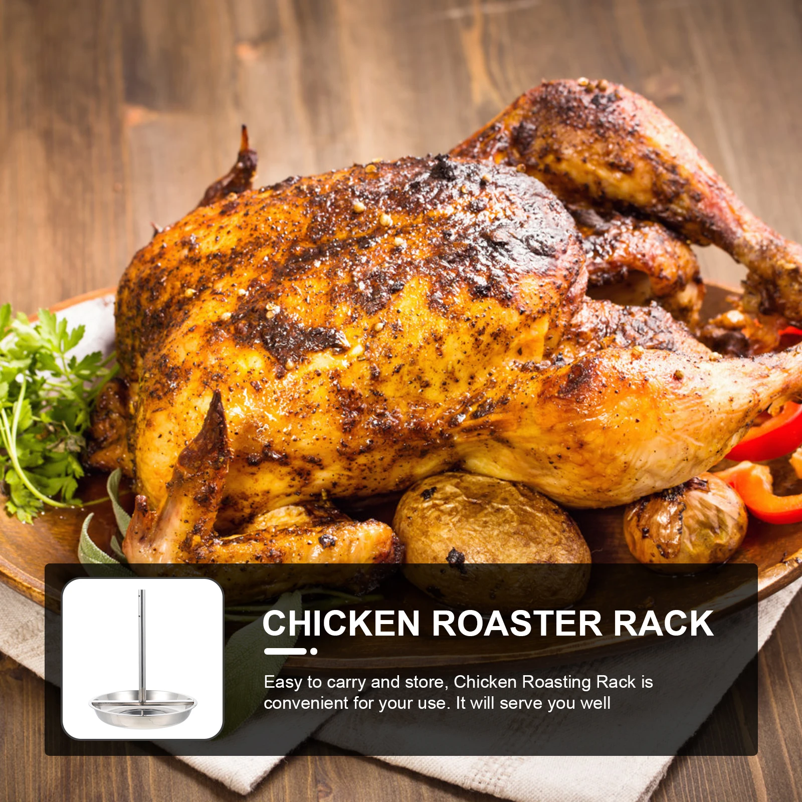 

Stainless Steel Chicken Roaster Rack Rack Pan Frying Holder Grilled Roasting Pan Plate Vertical Tool Multipurpose Tray