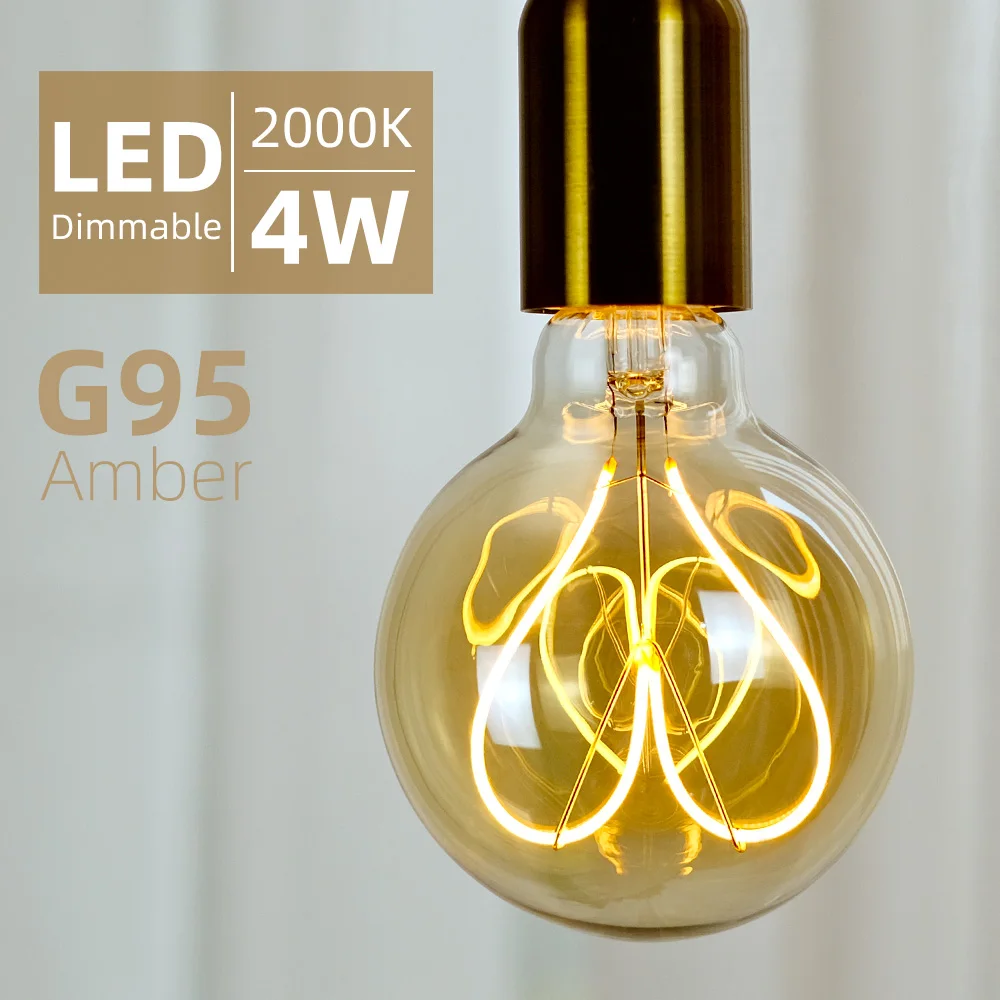 Imagem -02 - Tianfan-lâmpada Led Edison Vintage Filamento Coração Luz Decorativa Amarelo Quente Regulável G95 G30 4w 220v 110v E26 E27