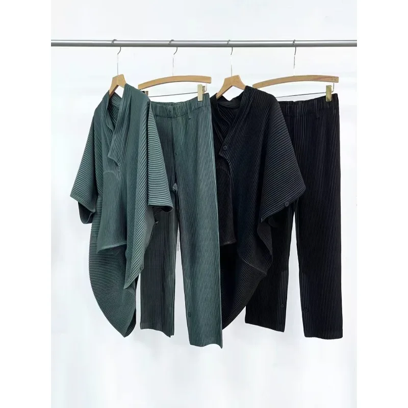 Miyake Pleated Slit Pants Men 2025 Spring and Summer New Fashion Versatile Slim Pants Solid Color Simple Japanese Original