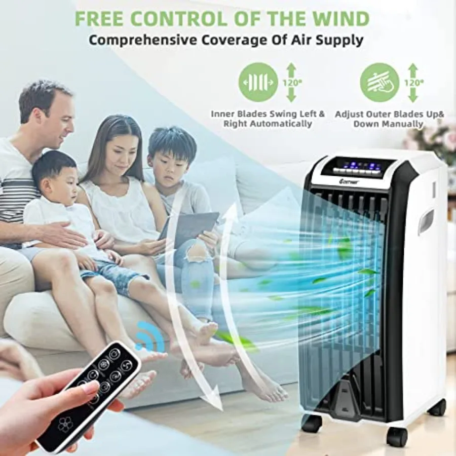 مبرد الهواء التبخيري المحمول مروحة تبريد الهواء الخالية من الشفرة مع جهاز تحكم عن بعد 3 أوضاع مؤقت 7.5 ساعة 2 صناديق ثلج هادئة 3 في 1 Ai #6