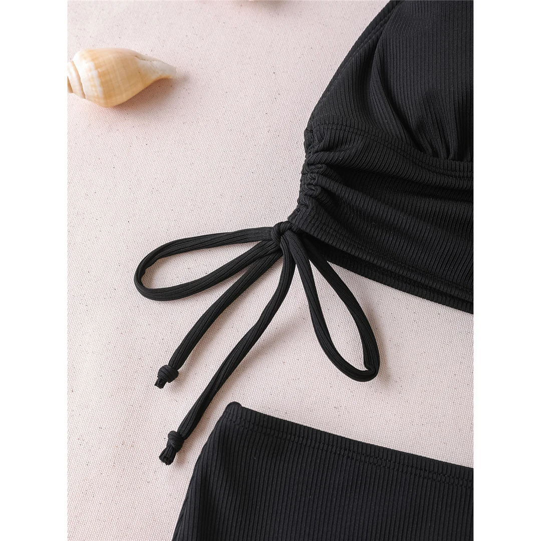 S - XXL 2026 Gerippter Neckholder-Bikini mit mittelhohem Bund, Damen-Badeanzug, zweiteiliger Bikini-Set, Badebekleidung, Badeanzug, Schwimmanzug V6447 – Detail 16