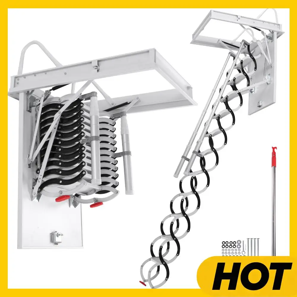 

Hide Extend Ladders with Handrails Space-Saving Collapsible Stair 660LBS Capacity Pull Down System for Garages/Roofs/Basements