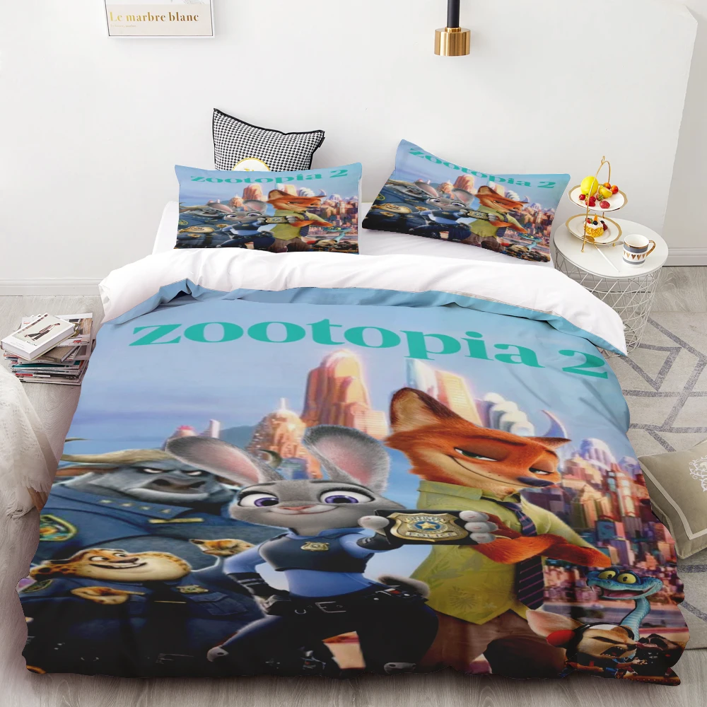 

Комплект постельного белья Zootopia с героями мультфильмов и аниме, Ник Вайлд, Джуди Хоппс, пододеяльник, наволочка, детский комплект для кровати, размер Twin/King, лучшие подарки, размер Queen/King