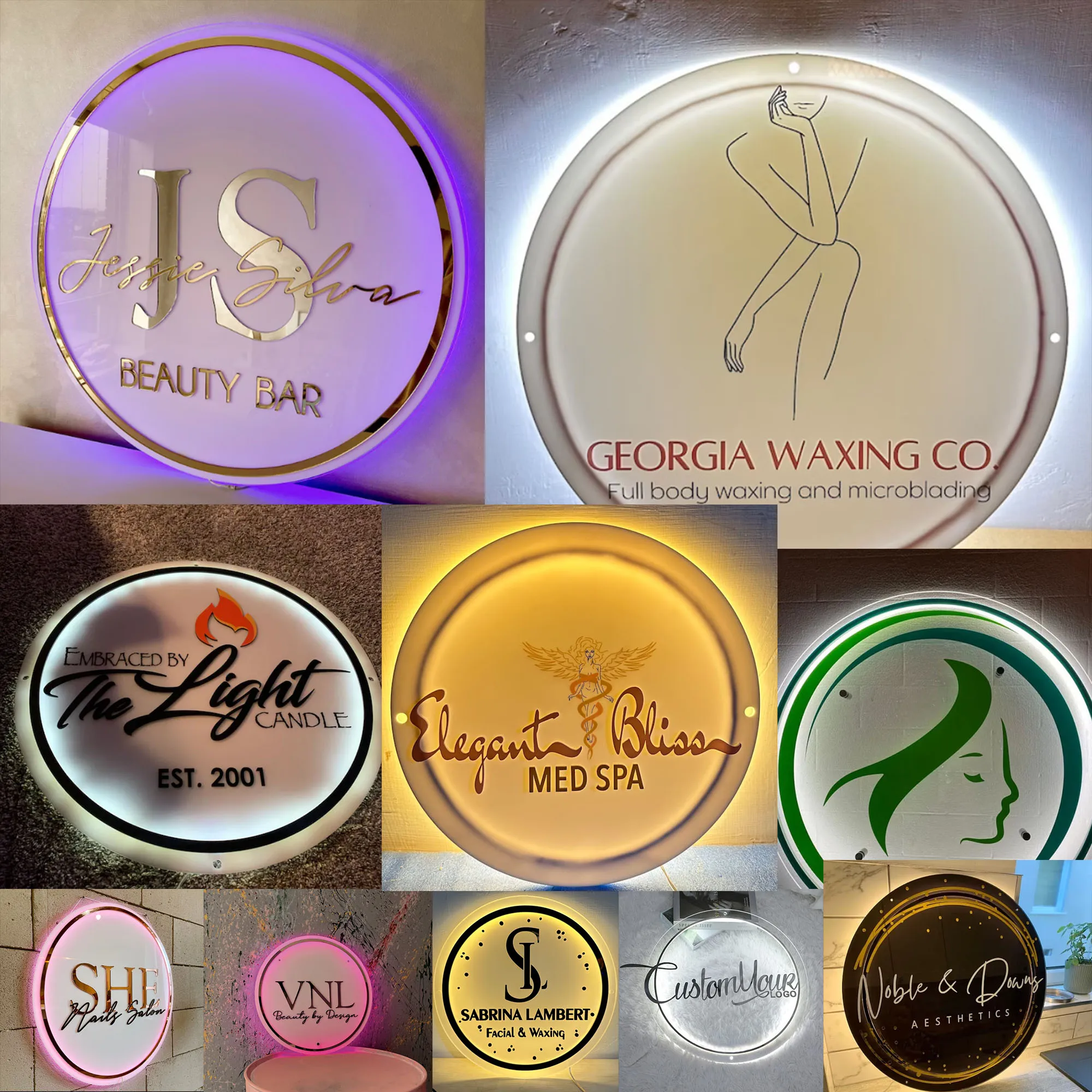 

Custom Acrylic Business Sign LED Round Sign Business Neon Lights Mirror Logo Sign 3D Custom Plaque Neon Circle Name Plate Gift