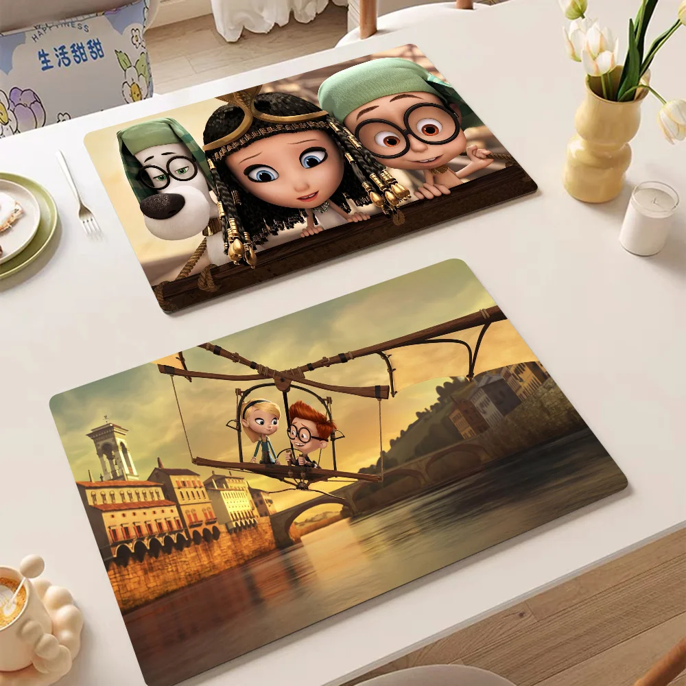 Amine Cartoon Mr. Peabody & Sherman Non-slip Fast Water Absorption Anti-scalding Imitation Tile Printing Coffee Machine Pad