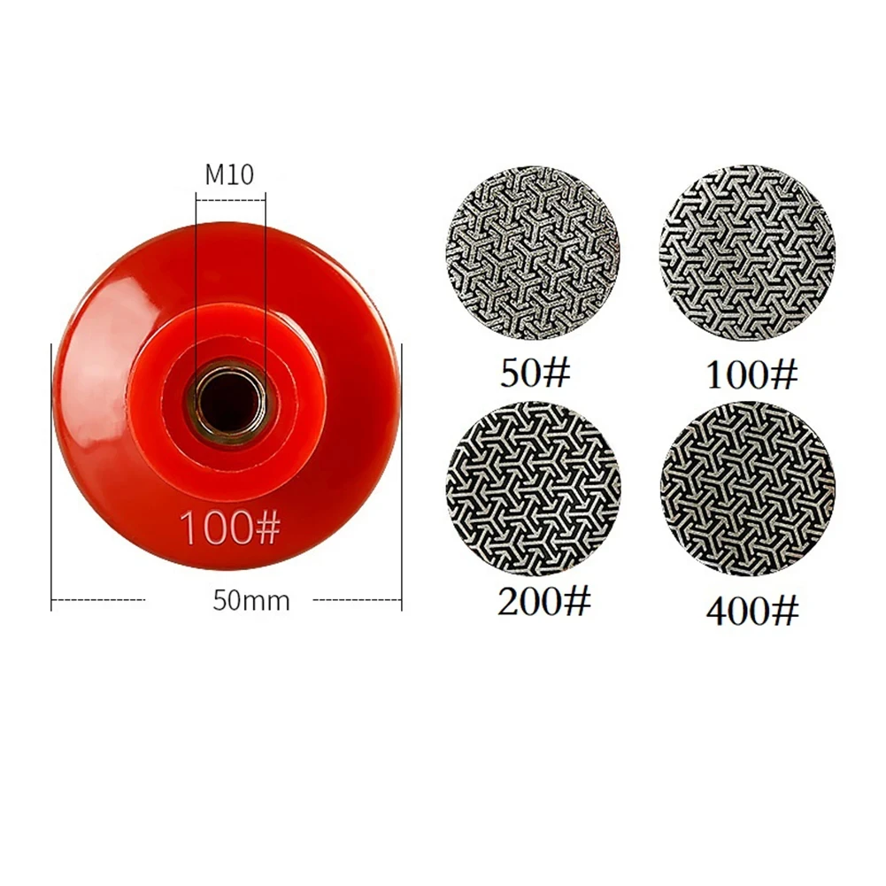 Almohadilla de pulido de diamante galvanizado de 4 piezas, disco de lijado de muela de Rosca M10 de 2 pulgadas, piezas de amoladora de hormigón Ston