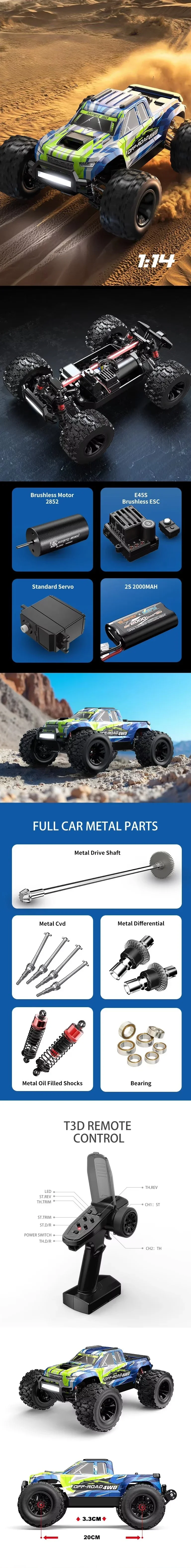 

Профессиональная радиоуправляемая машина 1/14 4WD, 90 км/ч, с бесщеточным двигателем, внедорожный гоночный автомобиль на пульте управления, высокоскоростной гоночный трак.