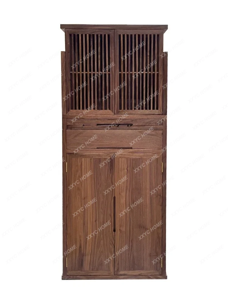 Black Walnut New Chinese Style Hidden Door Clothes Closet Buddha Niche with Door Household Minimalist God of Wealth Buddha