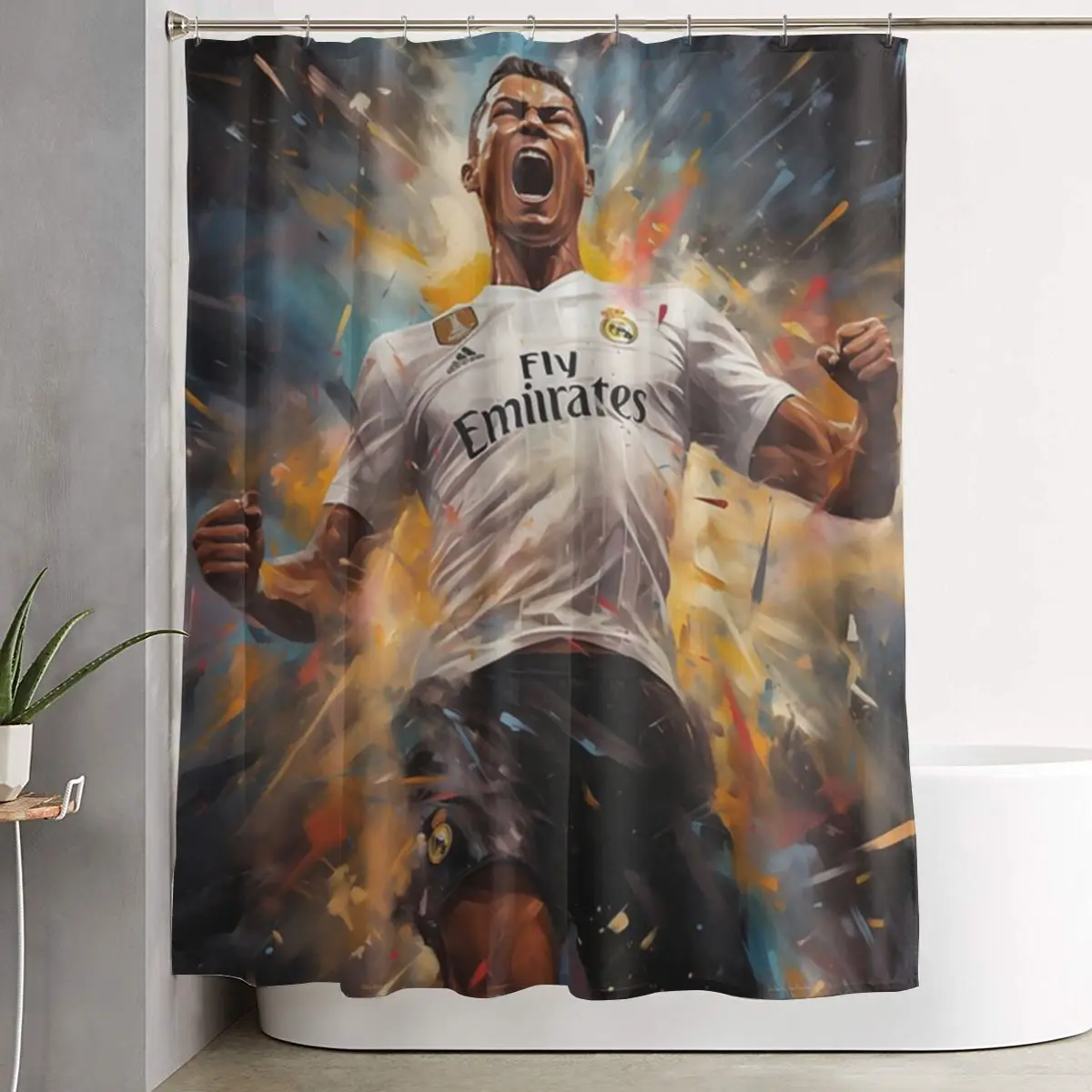 

Cristiano Ronaldo Jumps Shower Curtain Bathroom Polyester Waterproof Bath Curtains with Hooks