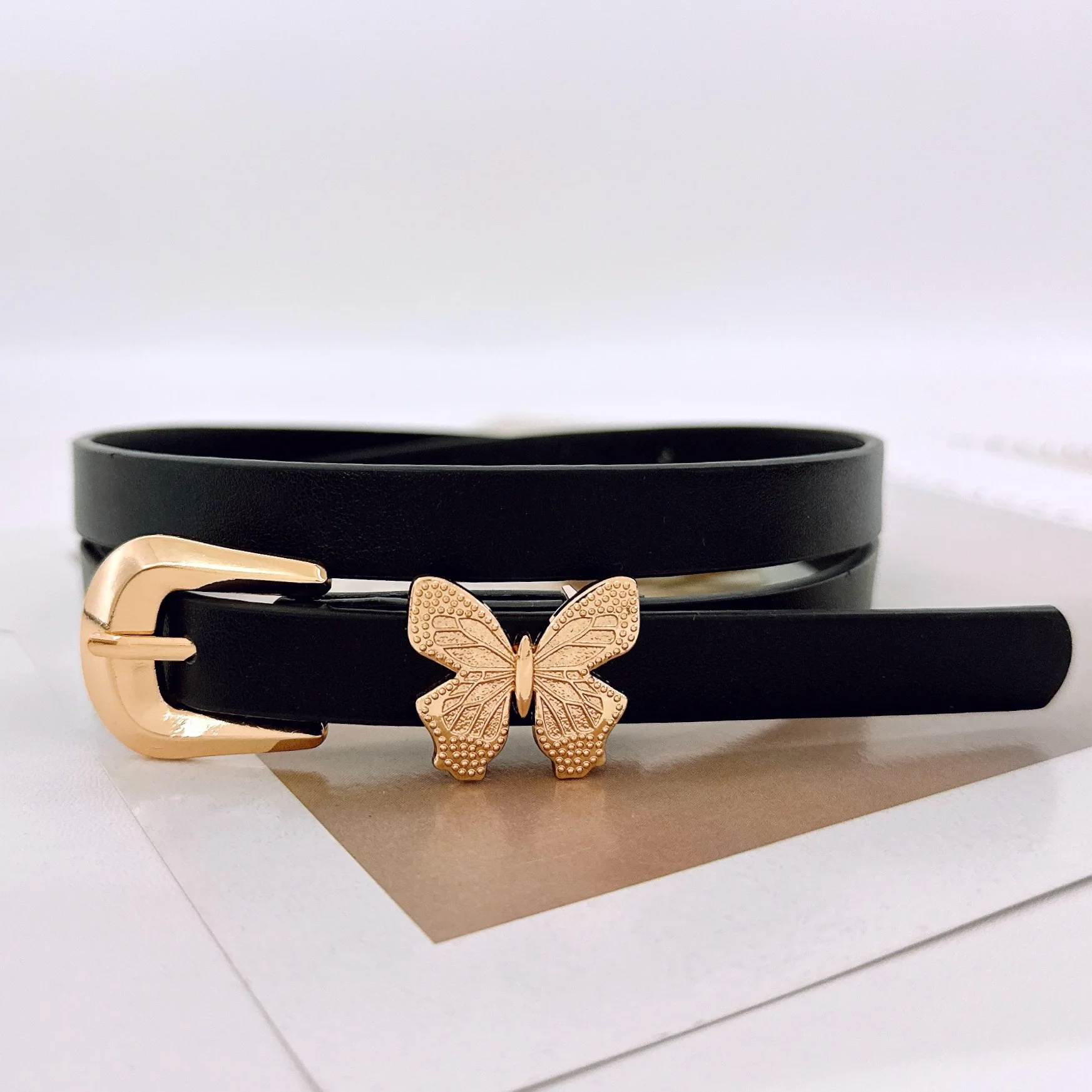 Sweet Girl Style Belt Women's Fashionable Korean Version Leather Belt Butterfly Decorated Dress Waist Belt Versatile And Cute