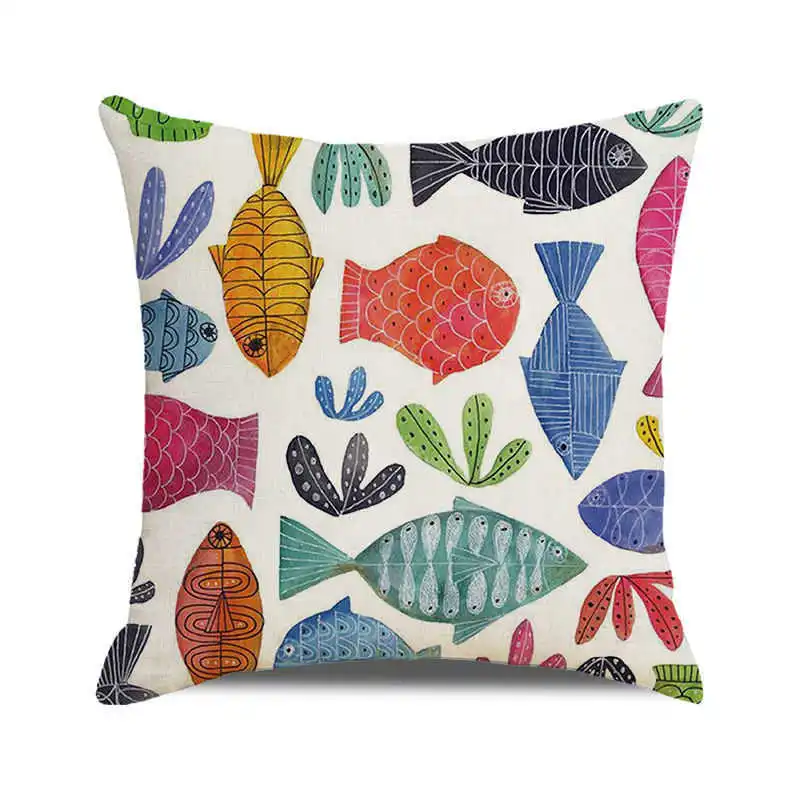 Watercolor ocean shark card ventilation Digital printing short plush pillow covers for car sofa office cushion cover home goods