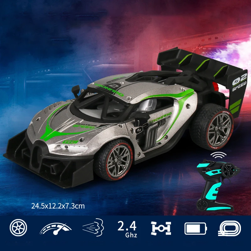 1:18 RC Auto Speelgoed Drift Legering Model Hoge Snelheid Racing Led 2.4G Afstandsbediening Elektrische Spray Speelgoed Voor Kinderen Kids jongens Geschenken F0