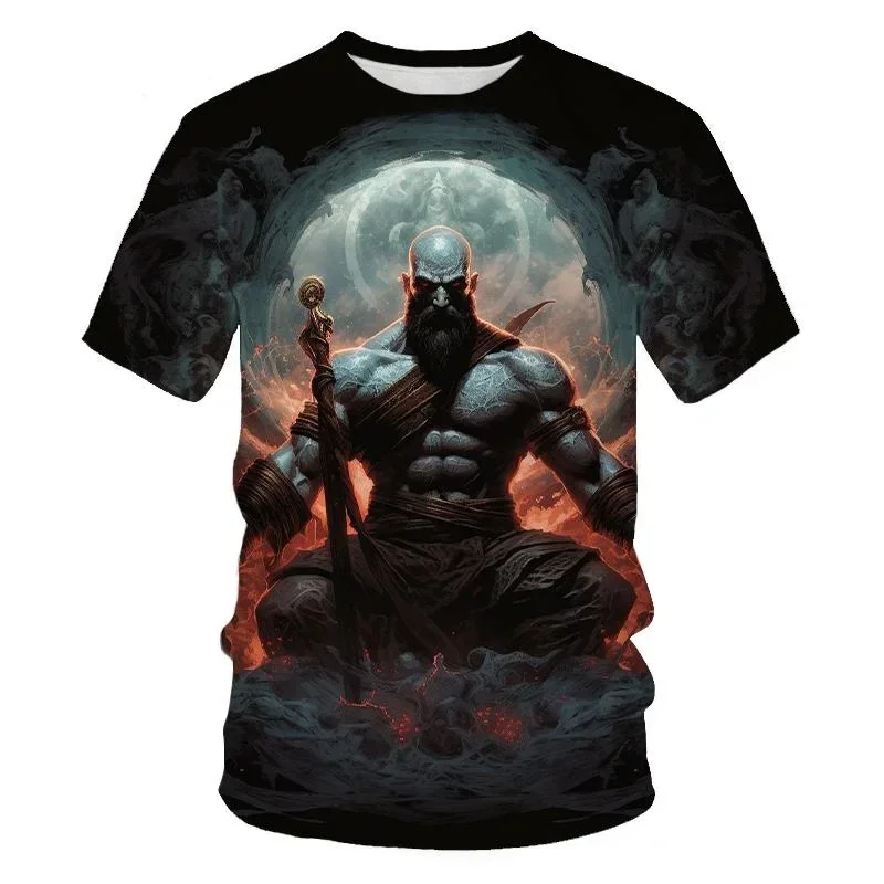 2024 Summer New Hot Game Character Kratos 3D Printed Men's T-shirt Casual Fashion Outdoor Sports Plus Size Loose Breathable Top