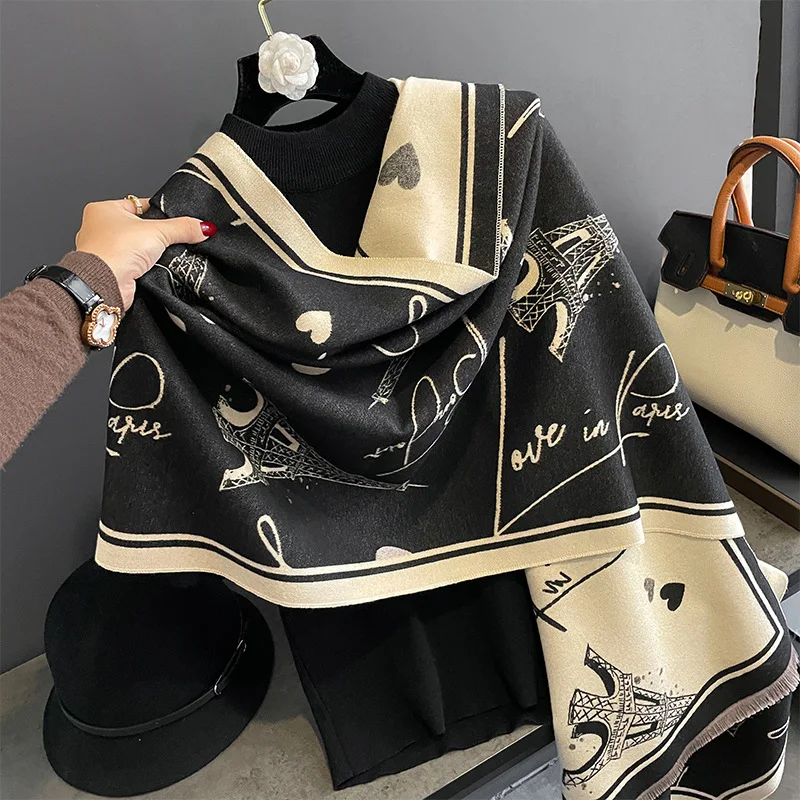 

Winter Scarf Women Fashion Print Pashmina Shawls and Wraps Thick Warm Bufanda Female Blanket Neck Scarves Stoles 2023 New