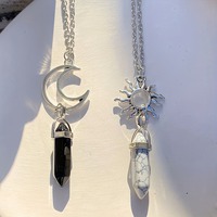 2pc/Set Retro Sun Moon Hexagonal Imitation Natural Stone Pendant Black And White Crystal Texture Women's Party Jewelry Necklace
