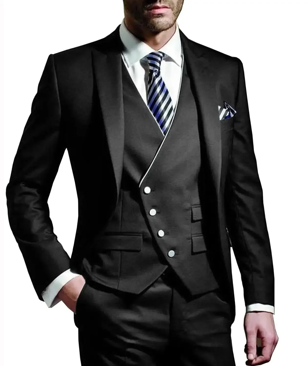 Men Suits for Wedding 3 Pieces Slim Fit Suit Blazer Vest Pants Sets Peak Lapel Single Breasted Suit Elegant Tuxedos Wedding