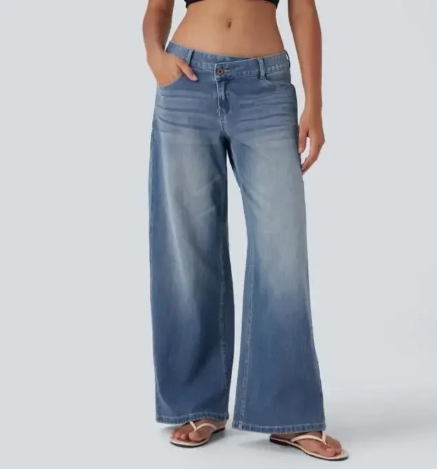 New Asymmetric Low Waist Diagonal Button Zipper Jeans Personalized Street Style Women's Fashion Straight Denim Pants