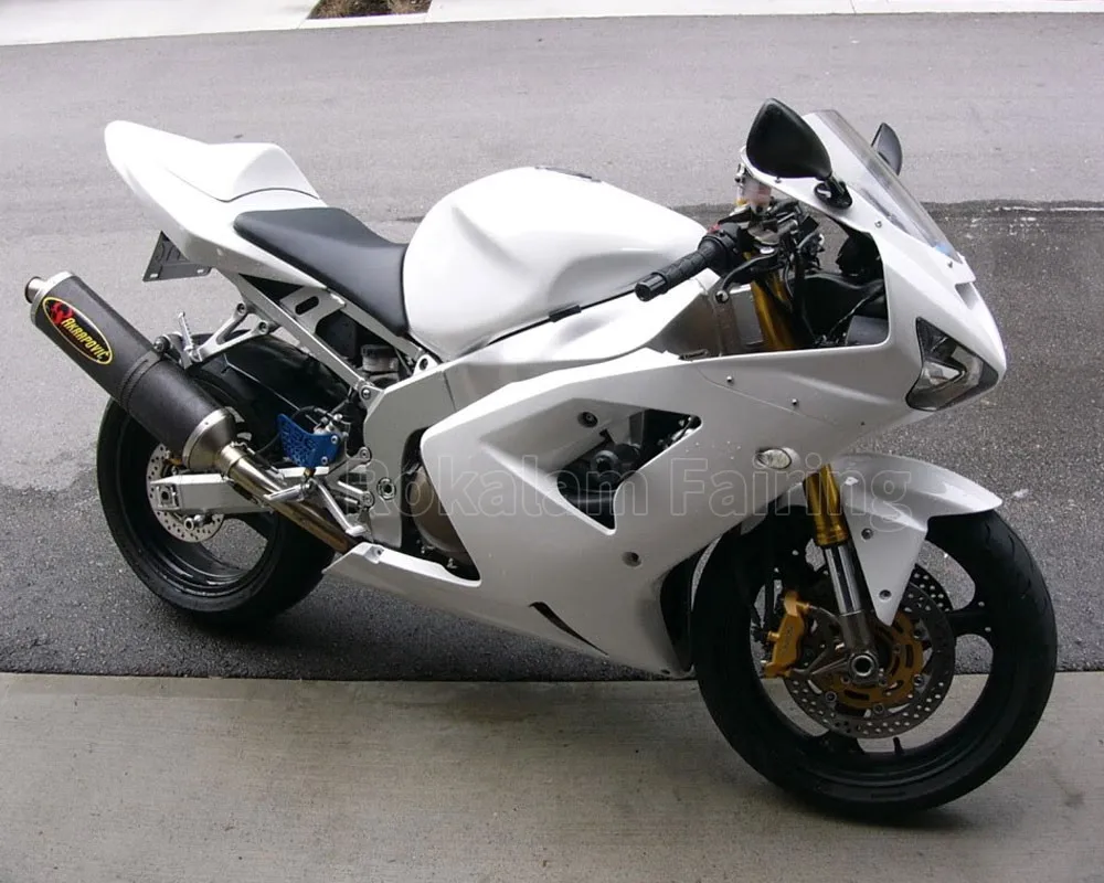 Cheap Hot White ZX6R Fairings For Kawasaki  Ninja ZX-6R 636 03 04 ZX 6R 2003 2004 ZX6R Body Kit (Injection Molding)