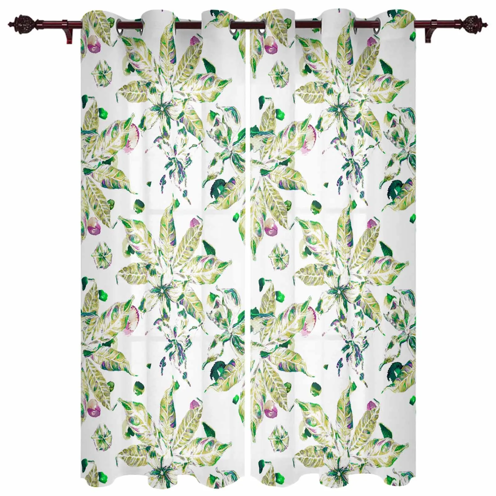 

Hand Drawn Leaves Plants Window Curtains for Living Room Luxury Bedroom Curtain Kitchen Blinds Drapes Curtains