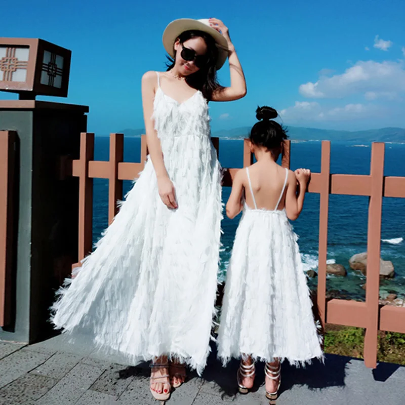 Mom Daughter Dress Solid Color Long Gown Family Matching Outfits Halter Dress With Suspenders New Fashion Mommy Girls Clothes