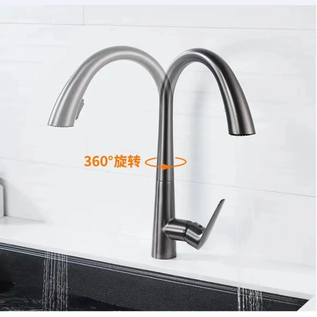 

Kitchen pull-out rotary faucet with hot and cold water two in one multifunctional sink pull-out