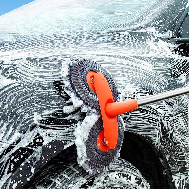 

Car Washer Mop Foam Wash Chenille Brush Double Brush Head Roof Window Cleaning Maintenance Three-Section Telescopic Mop