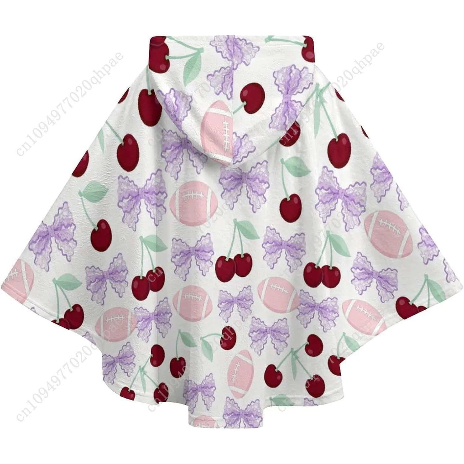 Pull couverture en flanelle confortable, sweat à capuche surdimensionné cerise avec nœud violet de football avec poches pour enfants et adolescents