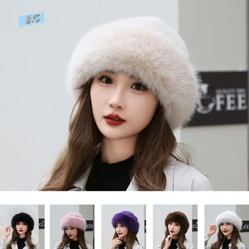 

Fashion Imitation Fur Plush Beret Hat Solid Color Harajuku Wool Painter Hat Warm Artist Hat Ear Protection Hat Girl