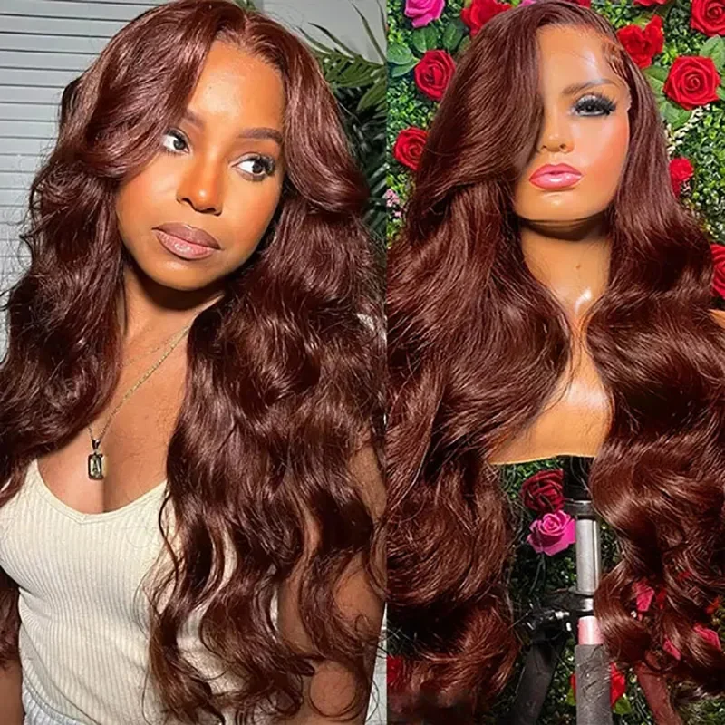 Reddish Brown Lace Front Wigs Human Hair 180 Density Transparent HD Lace Front Wigs Human Hair 13x4 Body Wave Lace Front Wigs