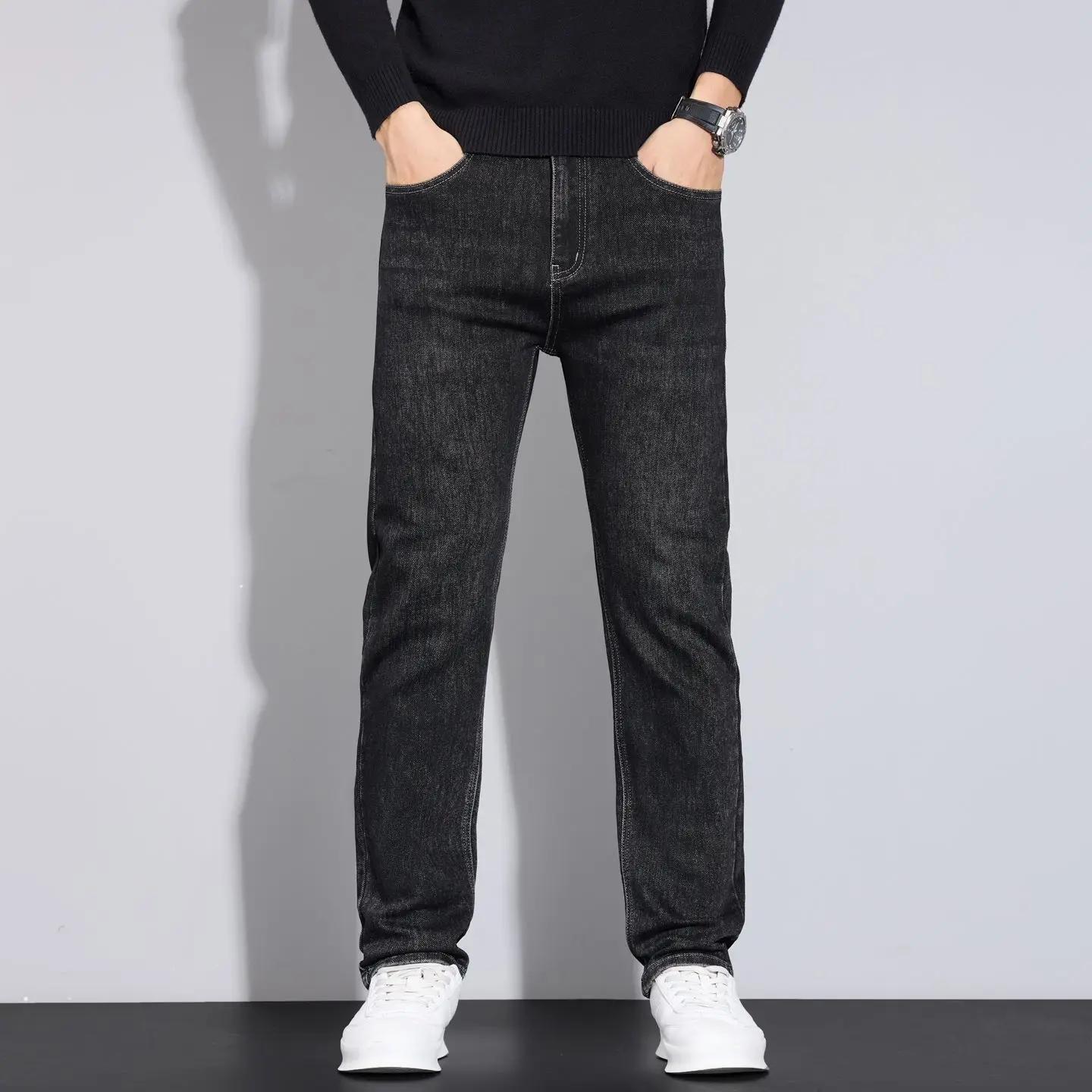 Calças Jeans Masculinas de Luxo Leve e Confortáveis 2026, Calças Casuais Versáteis de Alta Qualidade em Azul e Preto, Calças Masculinas de Perna Reta