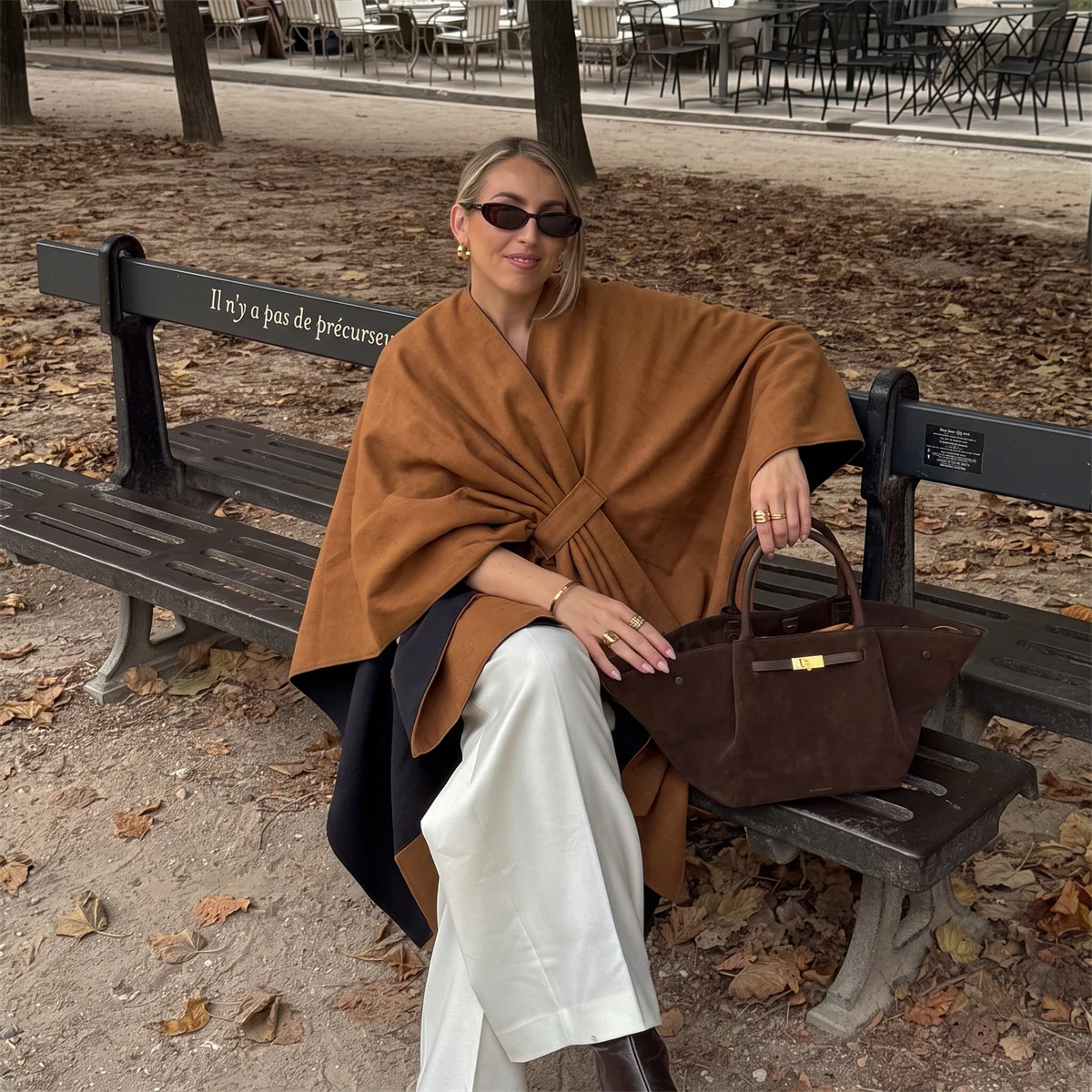Women Tie Knot Cape Shawl Wrap Poncho Coat Soft Thick Warm Outerwear Elegant Fall Winter Ladies Office Daily Travel Versatile