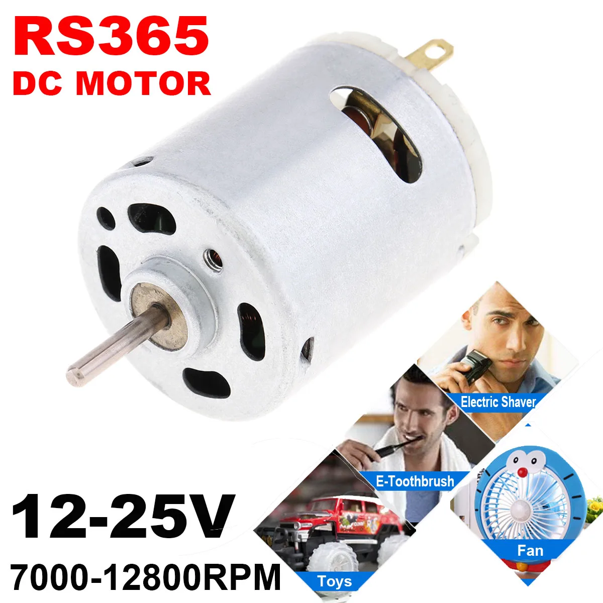 RS365 DC Motor 12-25V Massager Motor Hair Dryer Micromotor with Piezoresistor and Carbon Brush for Household Appliances