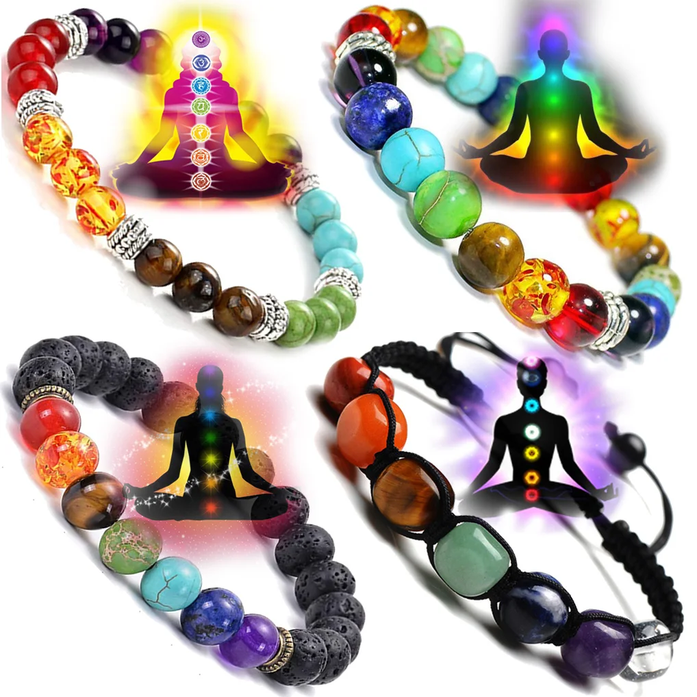 Reiki healing stone armband 7 chakra balans energie lava rock stenen kralen armbanden vrouwen sieraden chakra kristallen armband