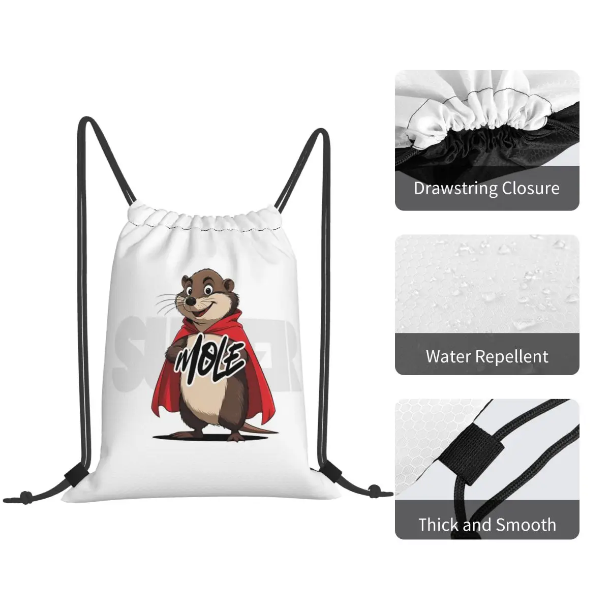 Super Animal - Super Mole Backpacks Portable Drawstring Bundle Pocket Sports Bag Book Bags for Travel Students