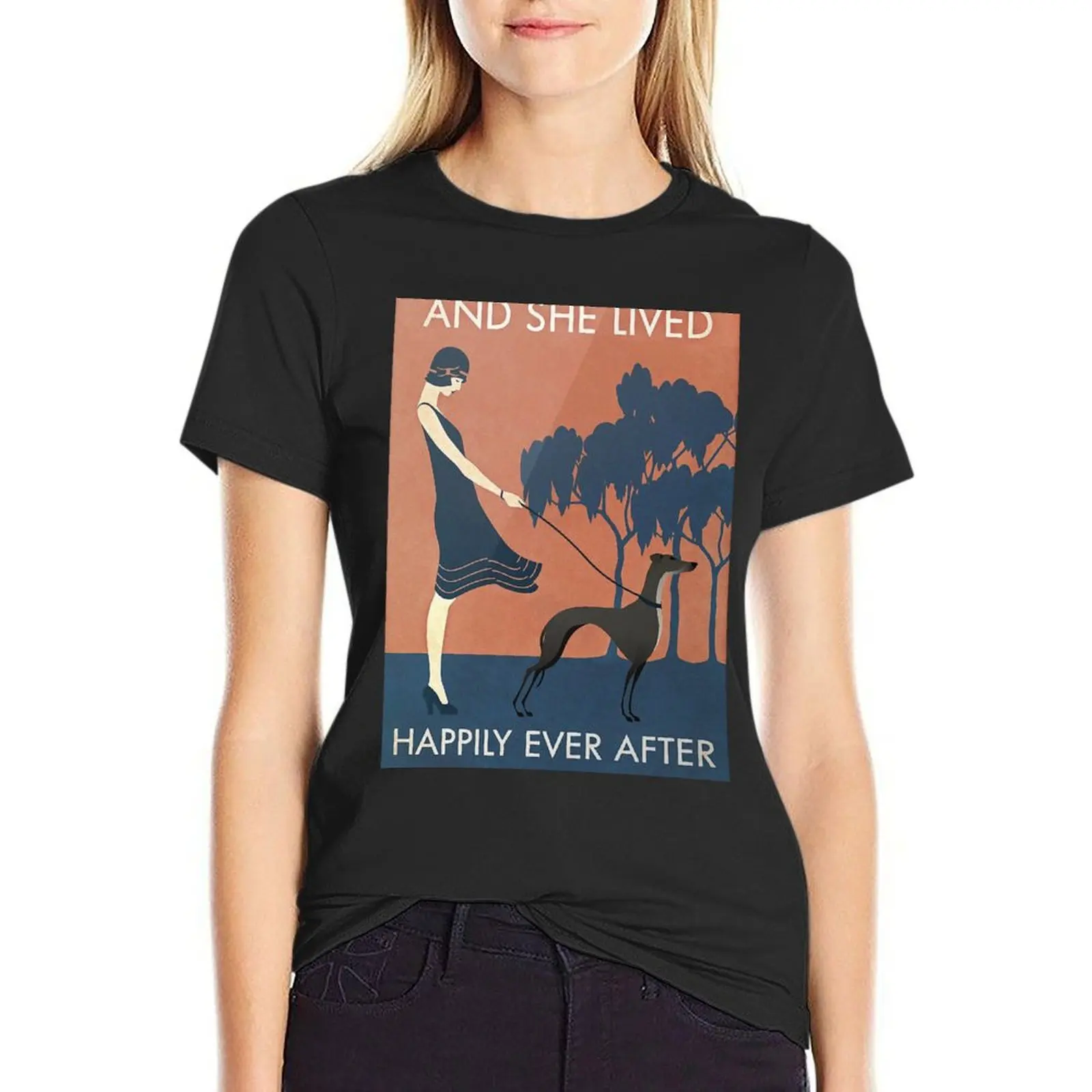 

And She Lived Happily Ever After Greyhound Dog Lover Poster T-Shirt vintage clothes Female clothing plus size tops T-shirt Women