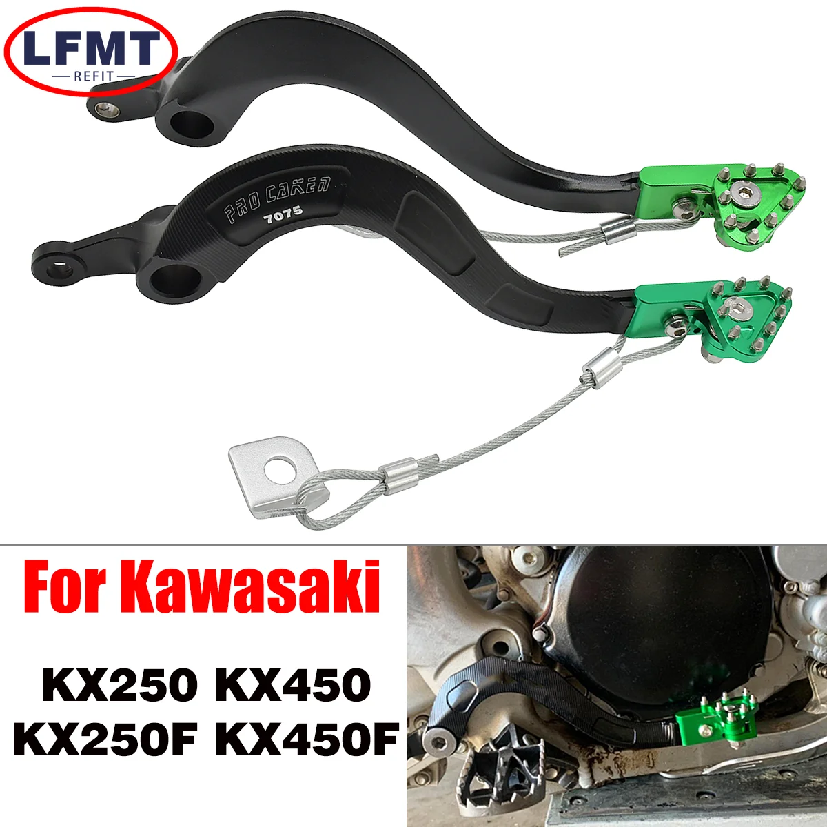 For KAWASAKI Motorbike CNC Aluminum Rear Foot Brake Lever Pedal KX450F KLX450R KX250 KX450 KX250F KX 250 450 250F 450F 2004-2020