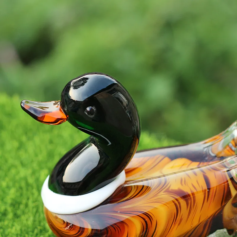 Glass Art Miniature Mandarin Duck Figurine, Handmade Animal Ornament for Tabletop, Cute Handcrafted Gift, Home Decor Accessory