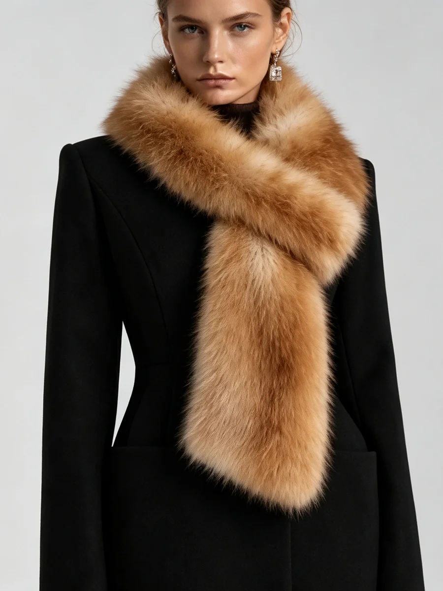 PUAL   Women Faux Fur Scarf Winter Warm Fluffy Luxury Soft Neck Wrap Fashion Shawl Gift