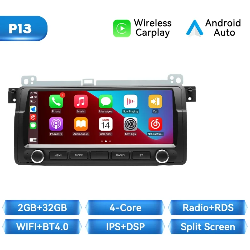 Xonrich Draadloze Carplay Android 14 Auto Radio Speler Voor Bmw E46 M3 318/320/325/330/335 Rover 75 Coupe 2din Navigatie Audio Gps