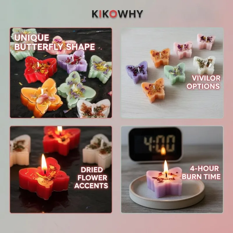 9-pack mixed color butterfly-shaped soy candles, wax tea candles suitable for bedroom decoration, holiday gifts, Christmas