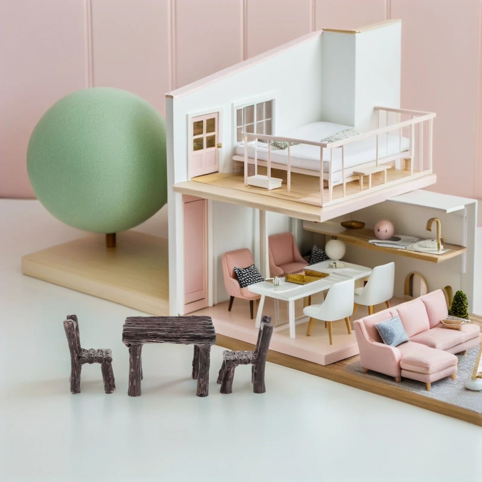 

5 set Children Furniture Set Miniature Resin Table Chair For Dollhouse Living Room Decor Kids Play Accessories Tiny Furniture