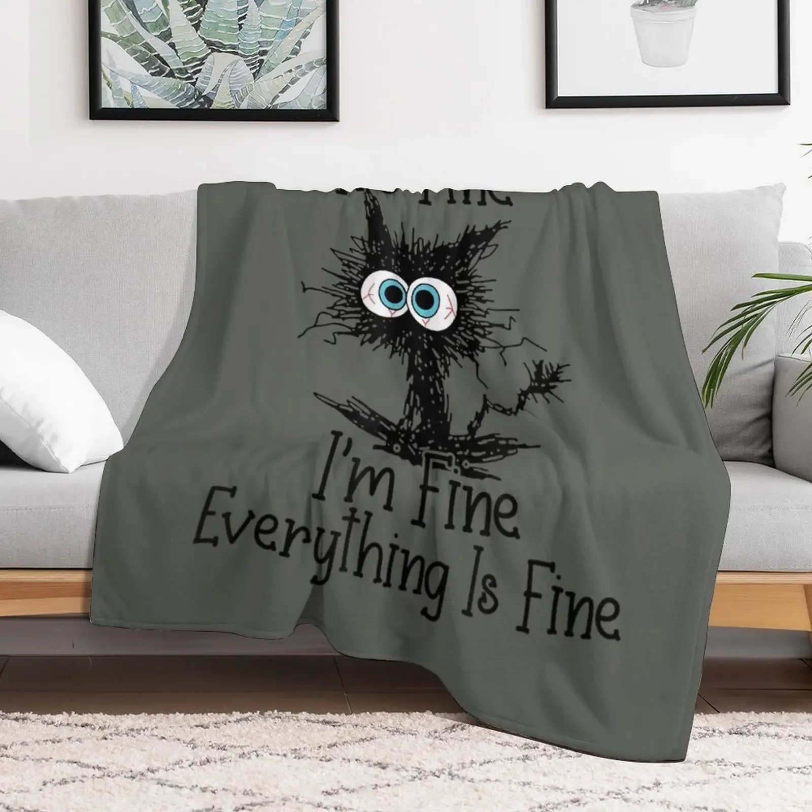 Its Fine Im Fine Everything Is Fine Funny Black Cat Throw Blanket Men's Soft Warm Throw Blanket for Couch