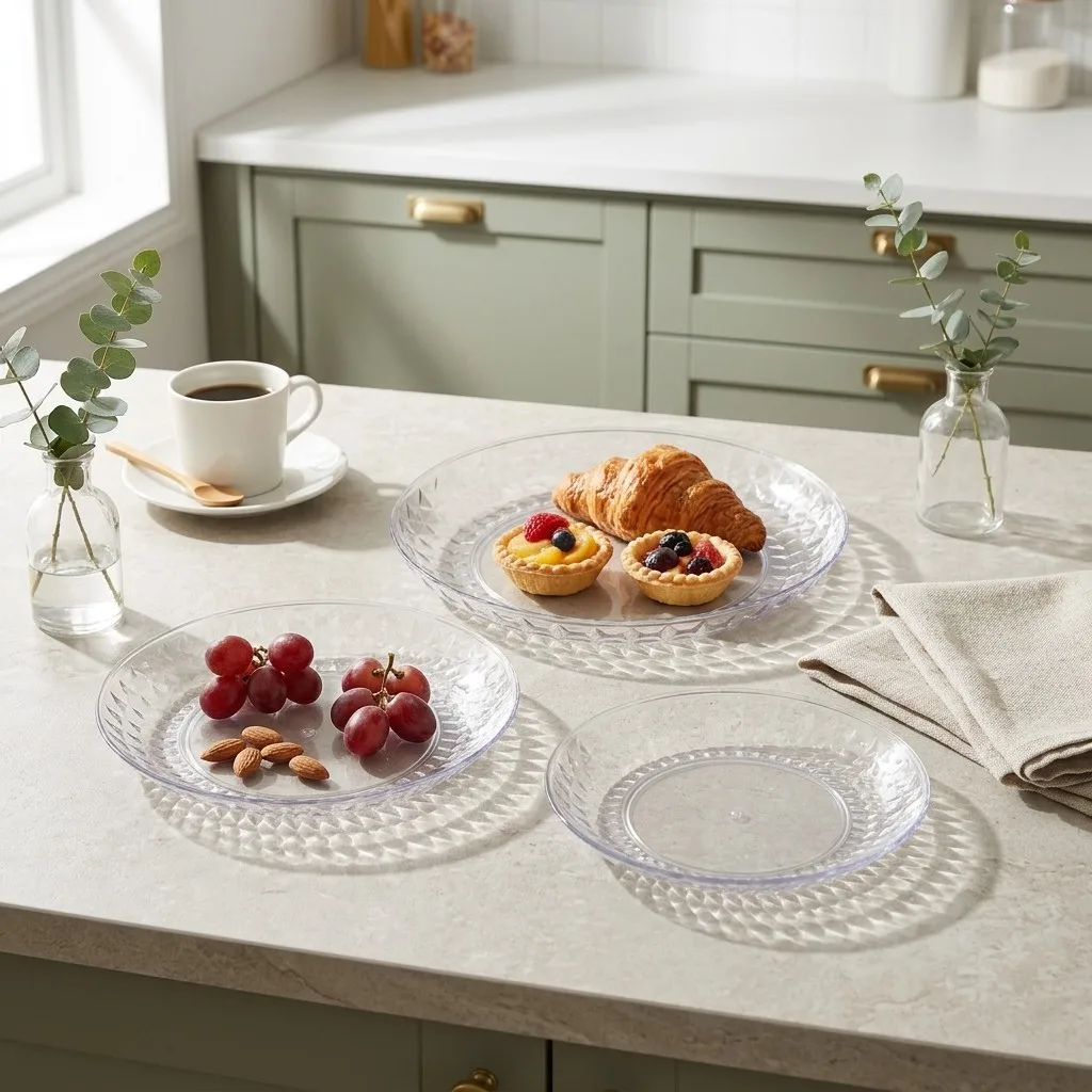Reusable Plastic Food Plates Dinnerware Stackable Fruit Cake Dessert Plate Shatterproof Appetizer Serving Dish Party Picnic