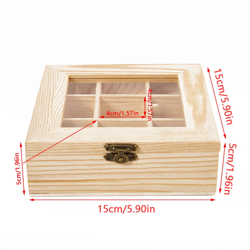 9 Compartments Storage Box Organizer Wooden Sugar Bag Container Wooden Tea Bag Jewelry Accessories Organizer Brooch Organizer