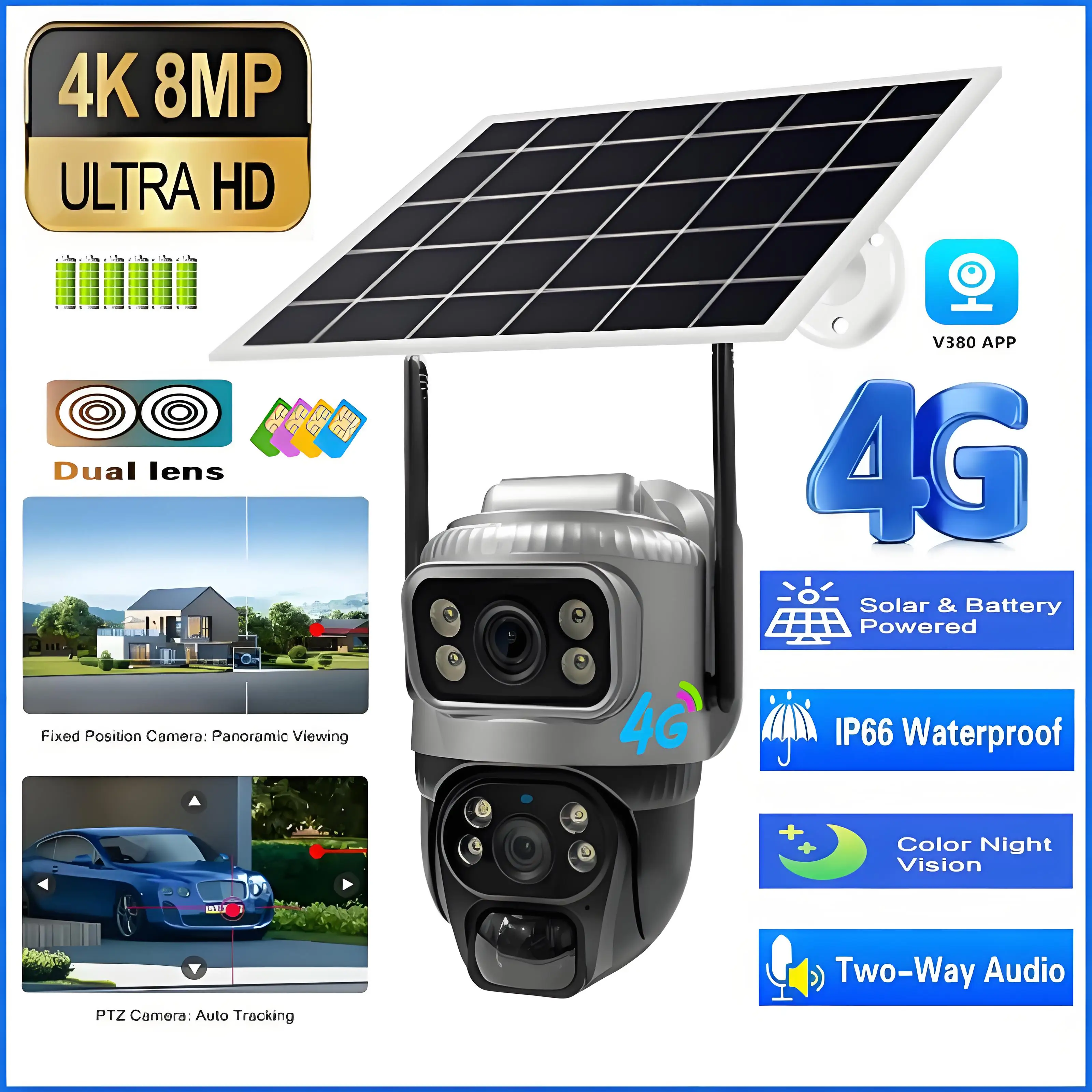 livre 4g sim camera de vigilancia solar pir deteccao humana visao noturna a prova impermeavel agua ip ptz camera 8mp 4k bateria cctv v380 ao ar 01