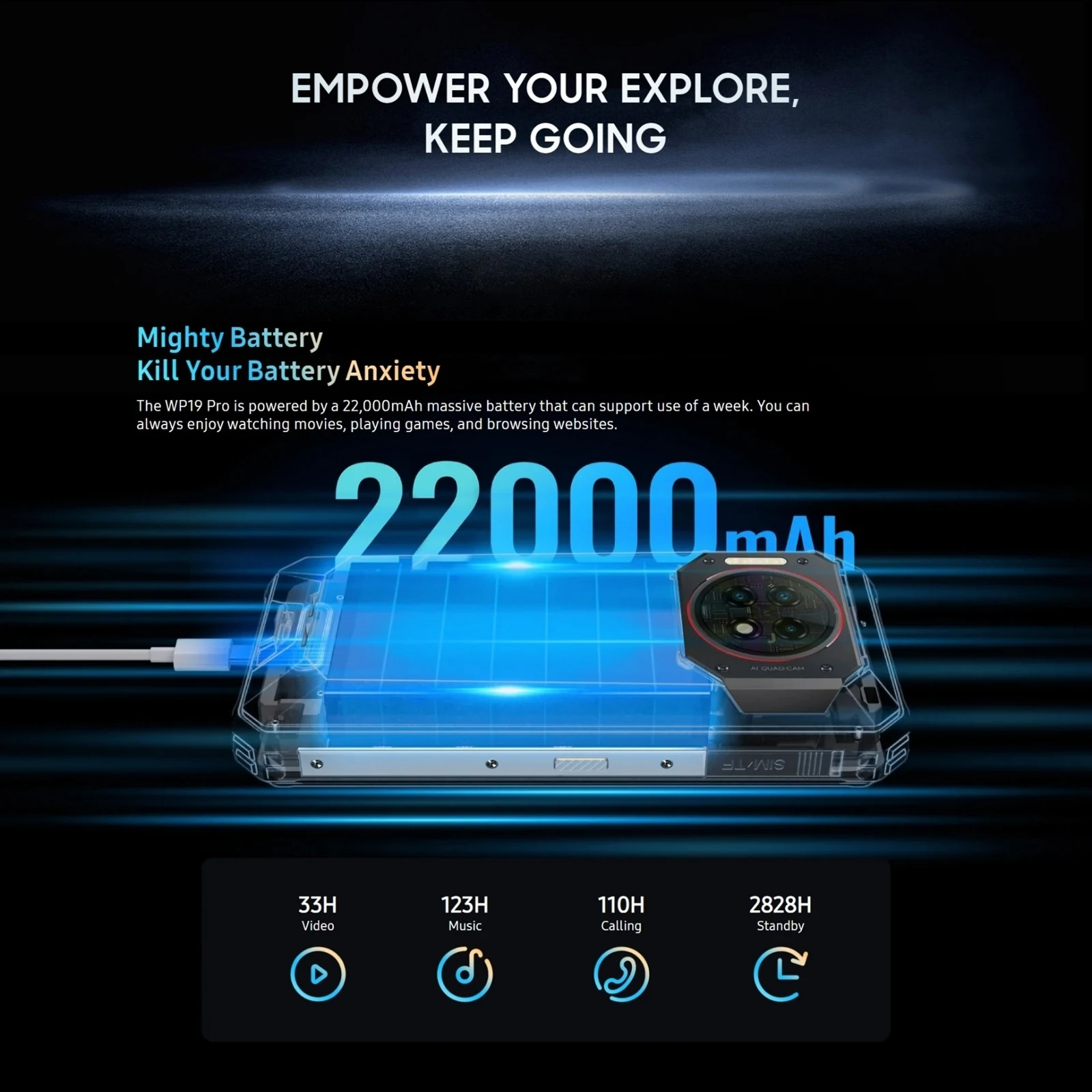 Oukitel WP19 Pro هاتف متين 8GB + 256GB 6.8 بوصة هاتف ذكي 22000mAh 64MP كاميرا Helio G99 الهاتف المحمول 120 هرتز الهاتف المحمول