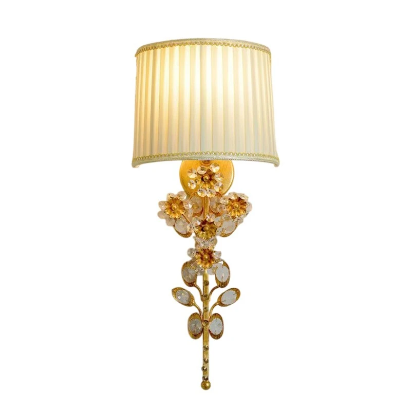 

French pastoral all-copper luxury romantic crystal flower wall lamp